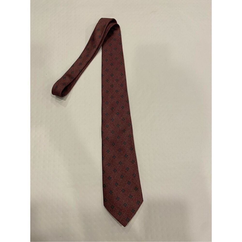 Vintage Lanvin Paris 100% Silk Burgundy Geometric Pattern Necktie Tie Made in It